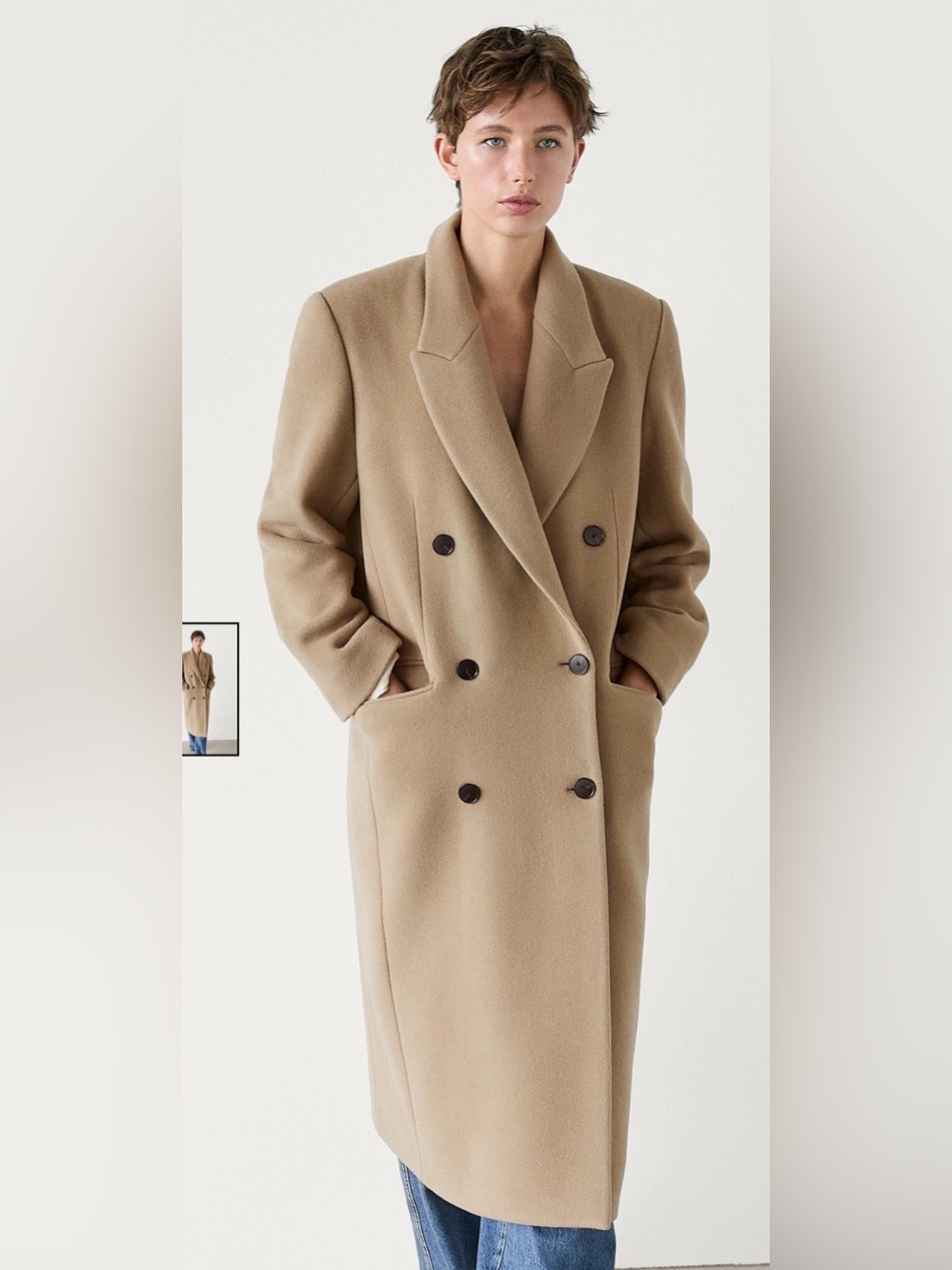 Massimo Dutti Wool Blend Double Breasted Coat in Camel